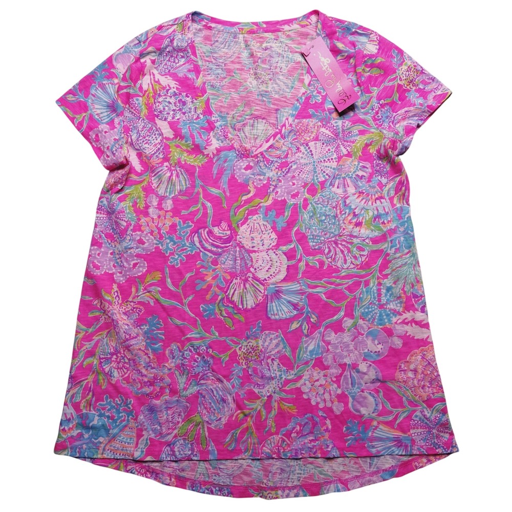 Lilly Pulitzer Etta V-Neck Top Womens S Pink Isle Shell Me Something Good NWT